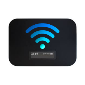 black Hots pot with small screen with signal and battery power showing, added cartoon wifi symbol in blue
