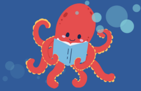 Octopus reading a book