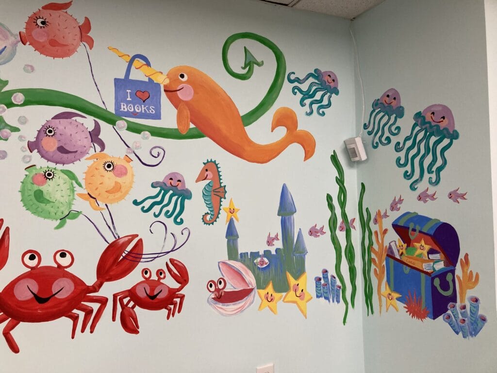 Kids room mural chest jellyfish castle
